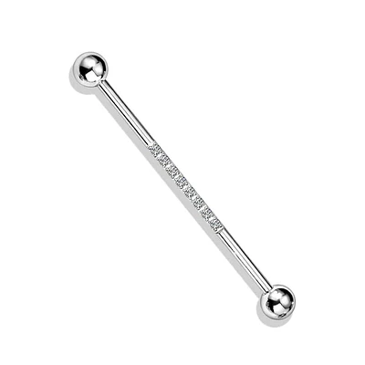 316L Surgical Steel Industrial Straight Barbell With Dainty CZ Gems