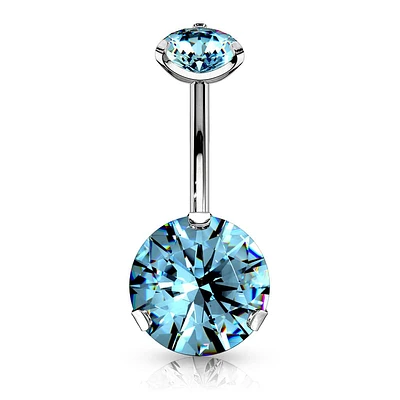 316L Surgical Steel Internally Threaded Aqua CZ Belly Ring