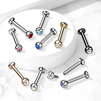 316L Surgical Steel Internally Threaded Aqua CZ Labret Flat Back