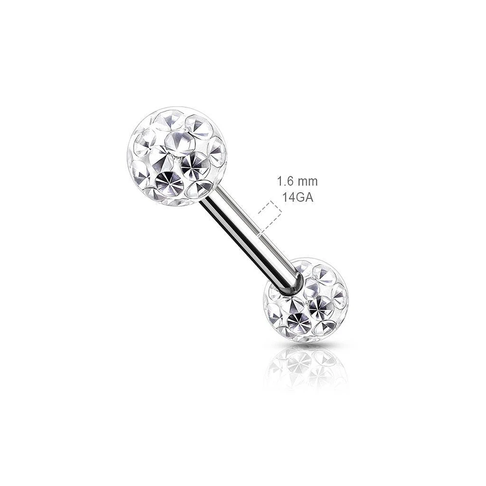 316L Surgical Steel Internally Threaded Aqua CZ Shamballa Coated Straight Barbell