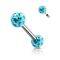 316L Surgical Steel Internally Threaded Aqua CZ Shamballa Coated Straight Barbell