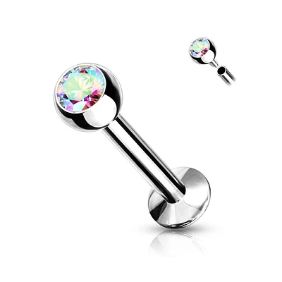 316L Surgical Steel Internally Threaded Aurora Borealis CZ Labret Flat Back