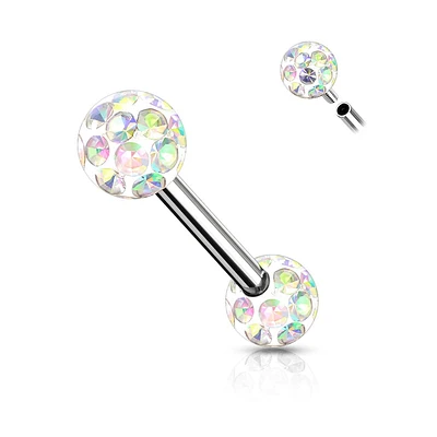 316L Surgical Steel Internally Threaded Aurora Borealis CZ Shamballa Coated Straight Barbell