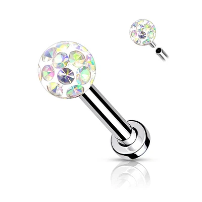 316L Surgical Steel Internally Threaded Aurora Borealis Epoxy Coated Shamballa Labret