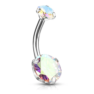 316L Surgical Steel Internally Threaded Belly Ring Aurora Borealis CZ Gems