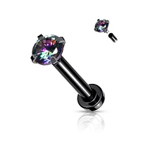 316L Surgical Steel Internally Threaded Black PVD Flat Back Labret Vitrail Medium CZ Gem