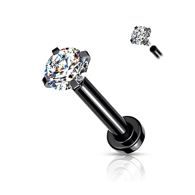 316L Surgical Steel Internally Threaded Black PVD Flat Back Labret White CZ Gem