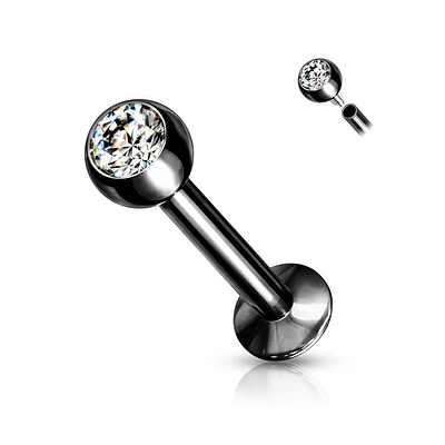 316L Surgical Steel Internally Threaded Black PVD White CZ Labret Flat Back