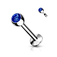 316L Surgical Steel Internally Threaded CZ Labret Flat Back