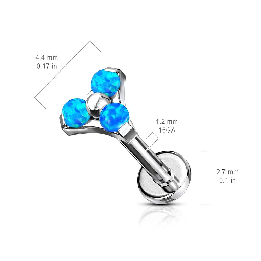 316L Surgical Steel Internally Threaded Opal Triangle CZ Labret