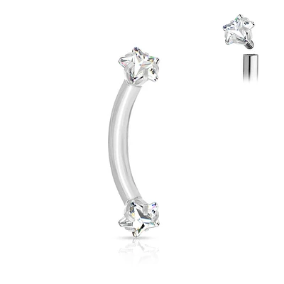 316L Surgical Steel Internally Threaded Double White CZ Star Curved Barbell
