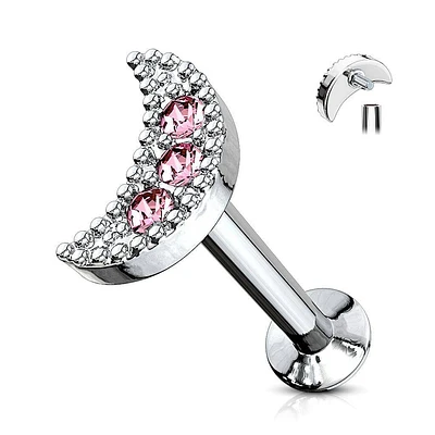 316L Surgical Steel Internally Threaded CZ Moon Crescent Labret