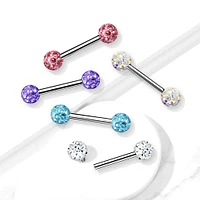 316L Surgical Steel Internally Threaded Pink Shamballa Coated CZ Nipple Ring