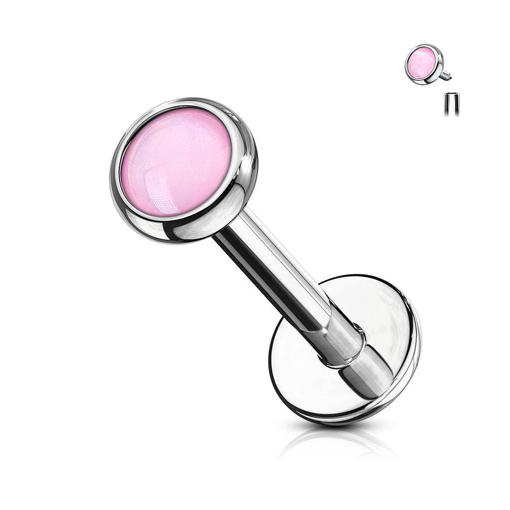 316L Surgical Steel Internally Threaded Pink Stone Flat Back Labret