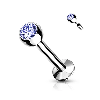 316L Surgical Steel Internally Threaded Tanzanite CZ Labret Flat Back