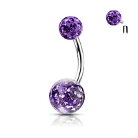 316L Surgical Steel Internally Threaded Tanzanite Shamballa Coated CZ Belly Ring