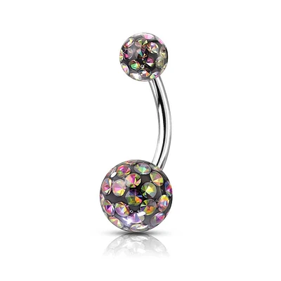 316L Surgical Steel Internally Threaded Vitrail Medium Shamballa Coated CZ Belly Ring