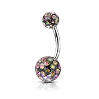 316L Surgical Steel Internally Threaded Vitrail Medium Shamballa Coated CZ Belly Ring