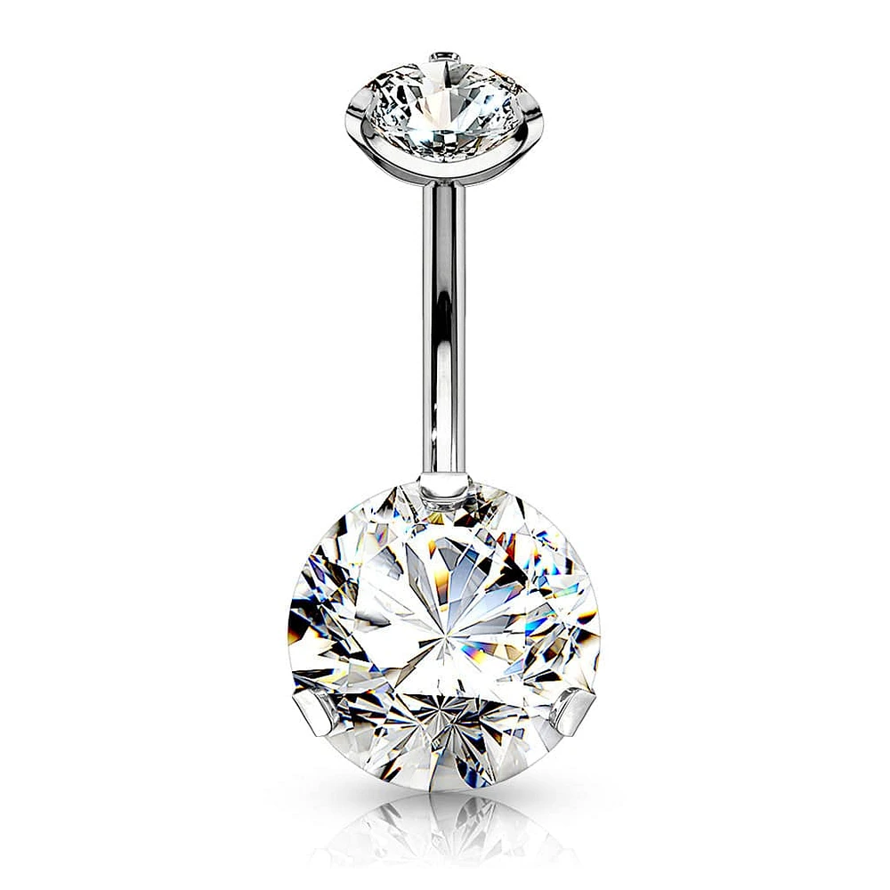 316L Surgical Steel Internally Threaded White CZ Belly Button Ring
