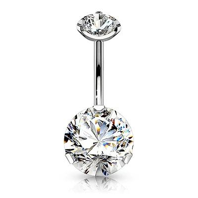 316L Surgical Steel Internally Threaded White CZ Belly Button Ring