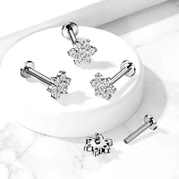 316L Surgical Steel Internally Threaded White CZ Flower Flat Back