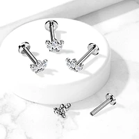 316L Surgical Steel Internally Threaded White CZ Marquise Flat Back Labret