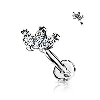 316L Surgical Steel Internally Threaded White CZ Marquise Flat Back Labret