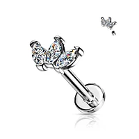 316L Surgical Steel Internally Threaded White CZ Marquise Flat Back Labret