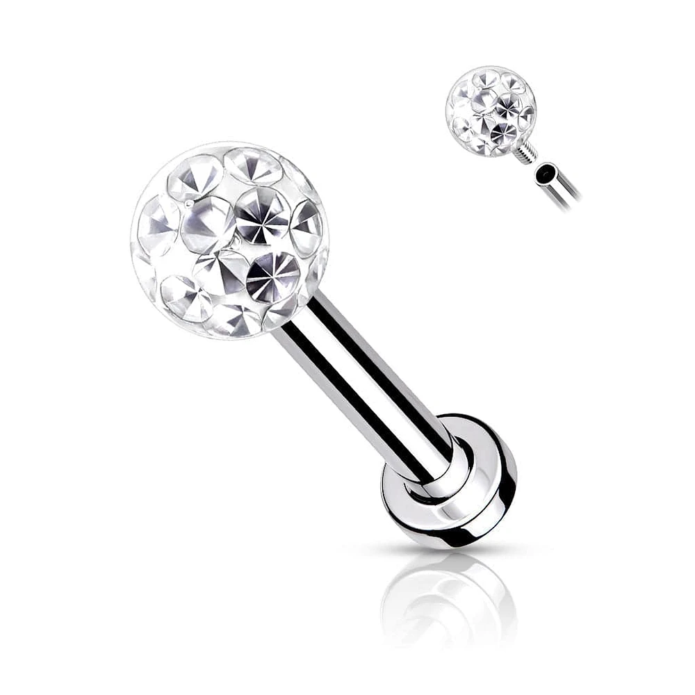 316L Surgical Steel Internally Threaded White Epoxy Coated Shamballa Labret