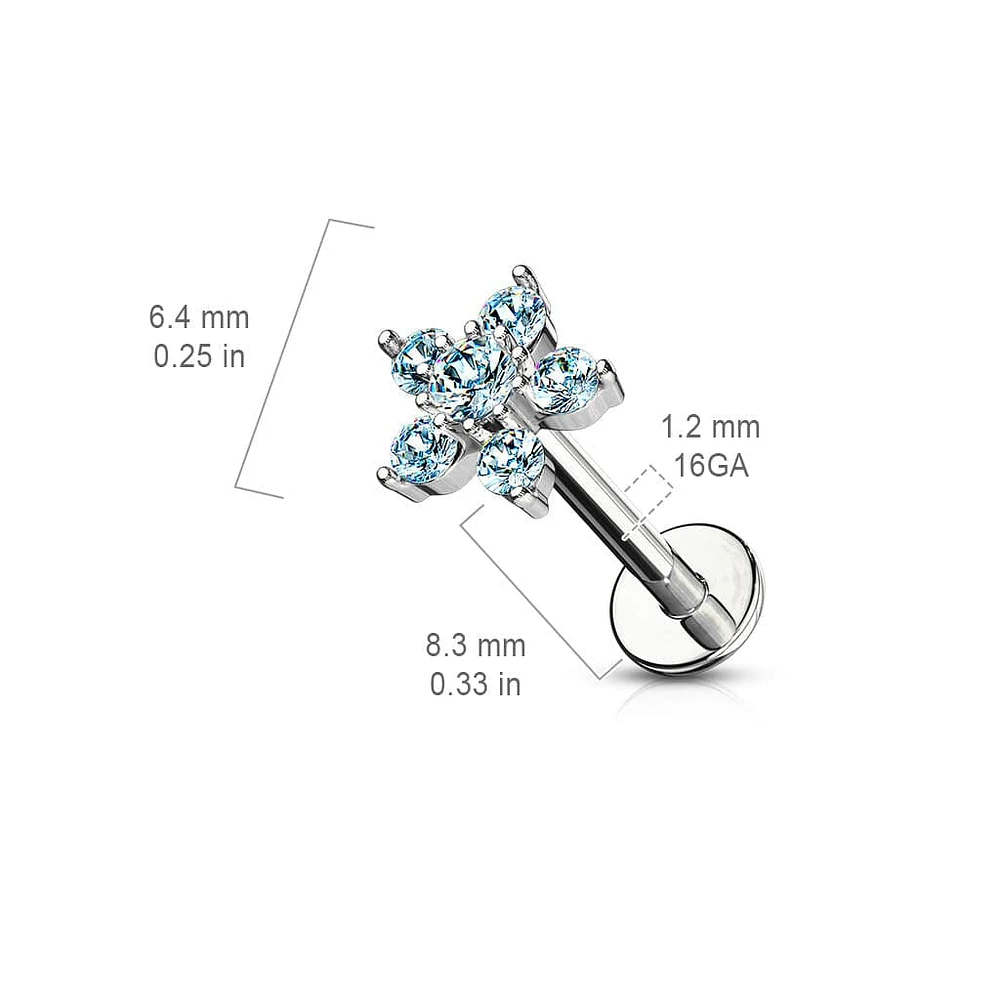 316L Surgical Steel Internally Threaded White Gem Flower Flat Back