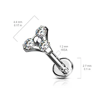 316L Surgical Steel Internally Threaded White Triangle CZ Labret