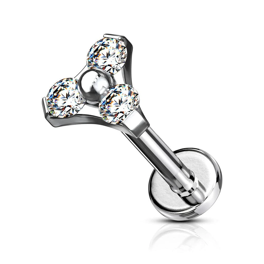 316L Surgical Steel Internally Threaded White Triangle CZ Labret