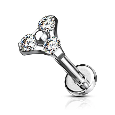 316L Surgical Steel Internally Threaded White Triangle CZ Labret