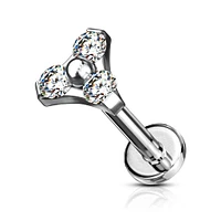 316L Surgical Steel Internally Threaded White Triangle CZ Labret
