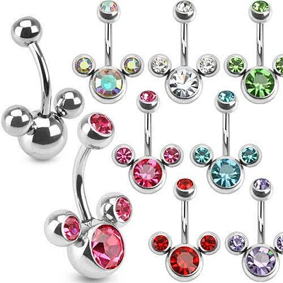 316L Surgical Steel Mickey Belly Button Navel Ring Bar Small Mouse with CZ Crystals