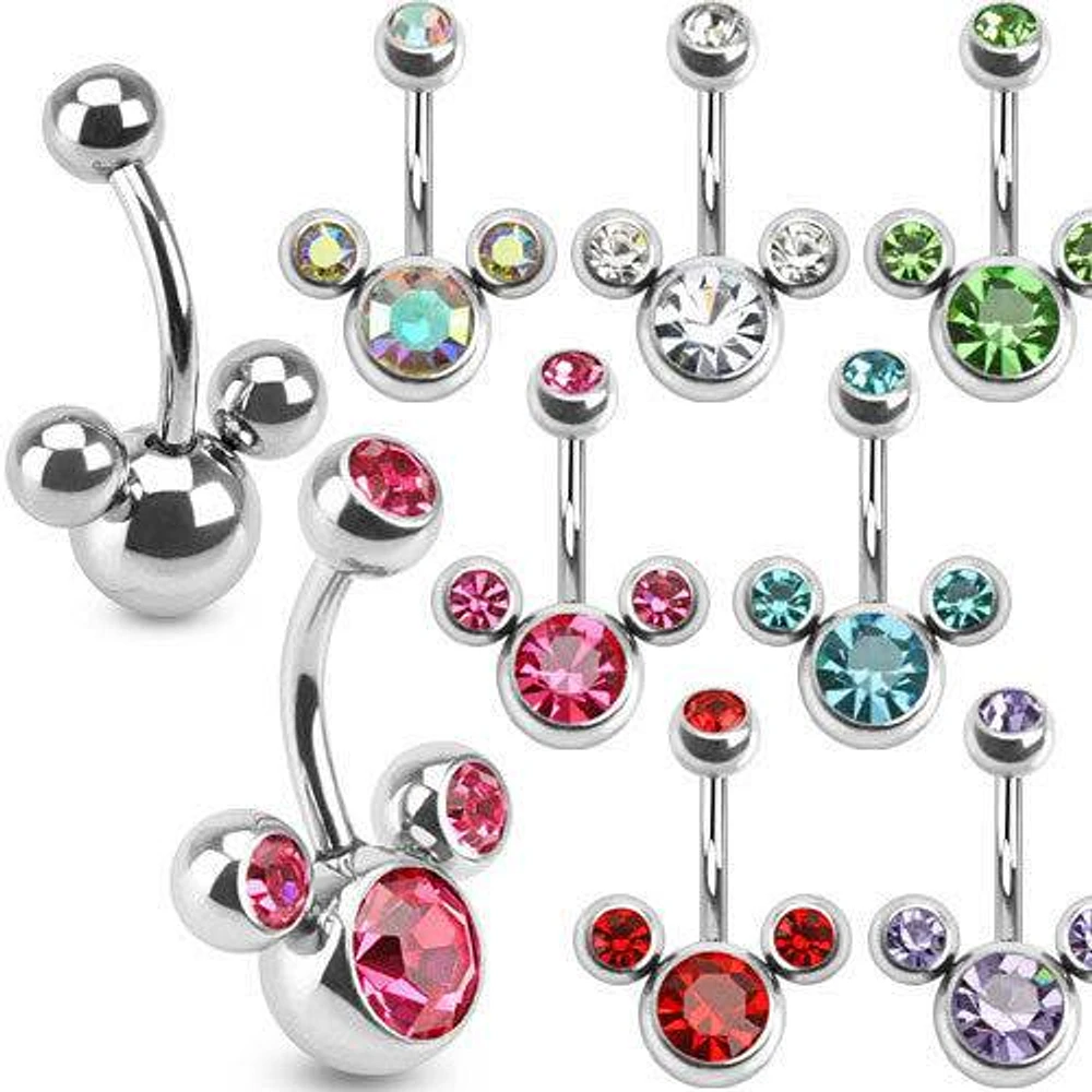 316L Surgical Steel Mickey Belly Button Navel Ring Bar Small Mouse with CZ Crystals