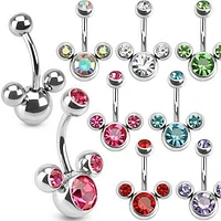 316L Surgical Steel Mickey Belly Button Navel Ring Bar Small Mouse with CZ Crystals