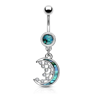 316L Surgical Steel Mother of Pearl Crescent Moon Belly Ring