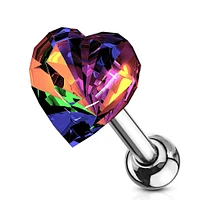 316L Surgical Steel Multi Colour Heart Crystal Helix Barbell