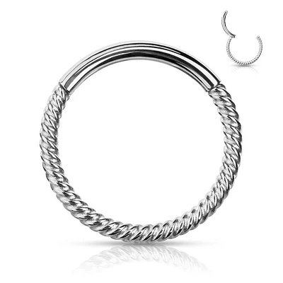 316L Surgical Steel Multi Use Braided Twisted Hinged Hoop Ring Clicker