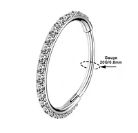316L Surgical Steel Pave White CZ Nose Hoop Hinged Clicker Ring
