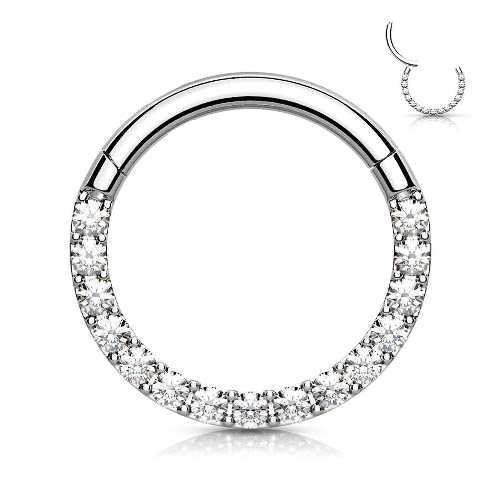 316L Surgical Steel Paved CZ Hinged Septum Ring Clicker