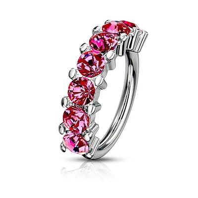 316L Surgical Steel Pink 7 Gem Nose Hoop Ring