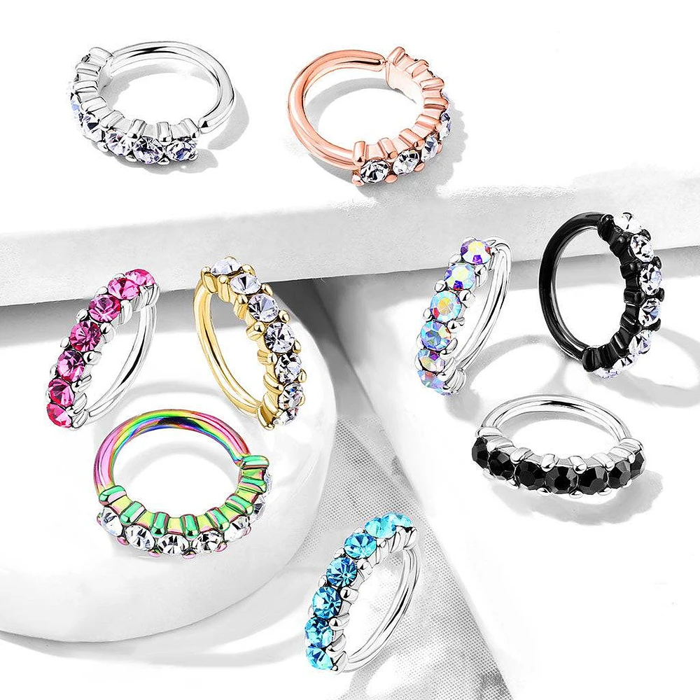 316L Surgical Steel Pink 7 Gem Nose Hoop Ring