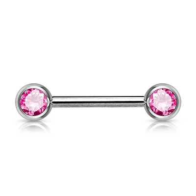 316L Surgical Steel Pink CZ Ball Gem Nipple Ring Barbell