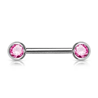 316L Surgical Steel Pink CZ Ball Gem Nipple Ring Barbell