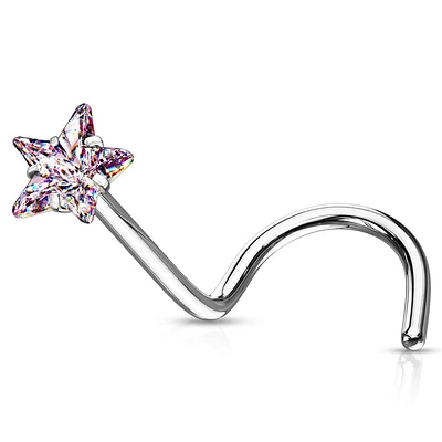 316L Surgical Steel CZ Star Corkscrew Nose Ring Stud