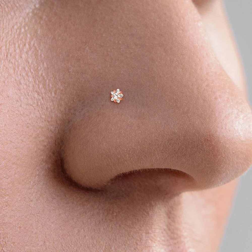 316L Surgical Steel Pink CZ Star Corkscrew Nose Ring Stud