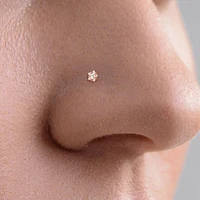 316L Surgical Steel Pink CZ Star Corkscrew Nose Ring Stud