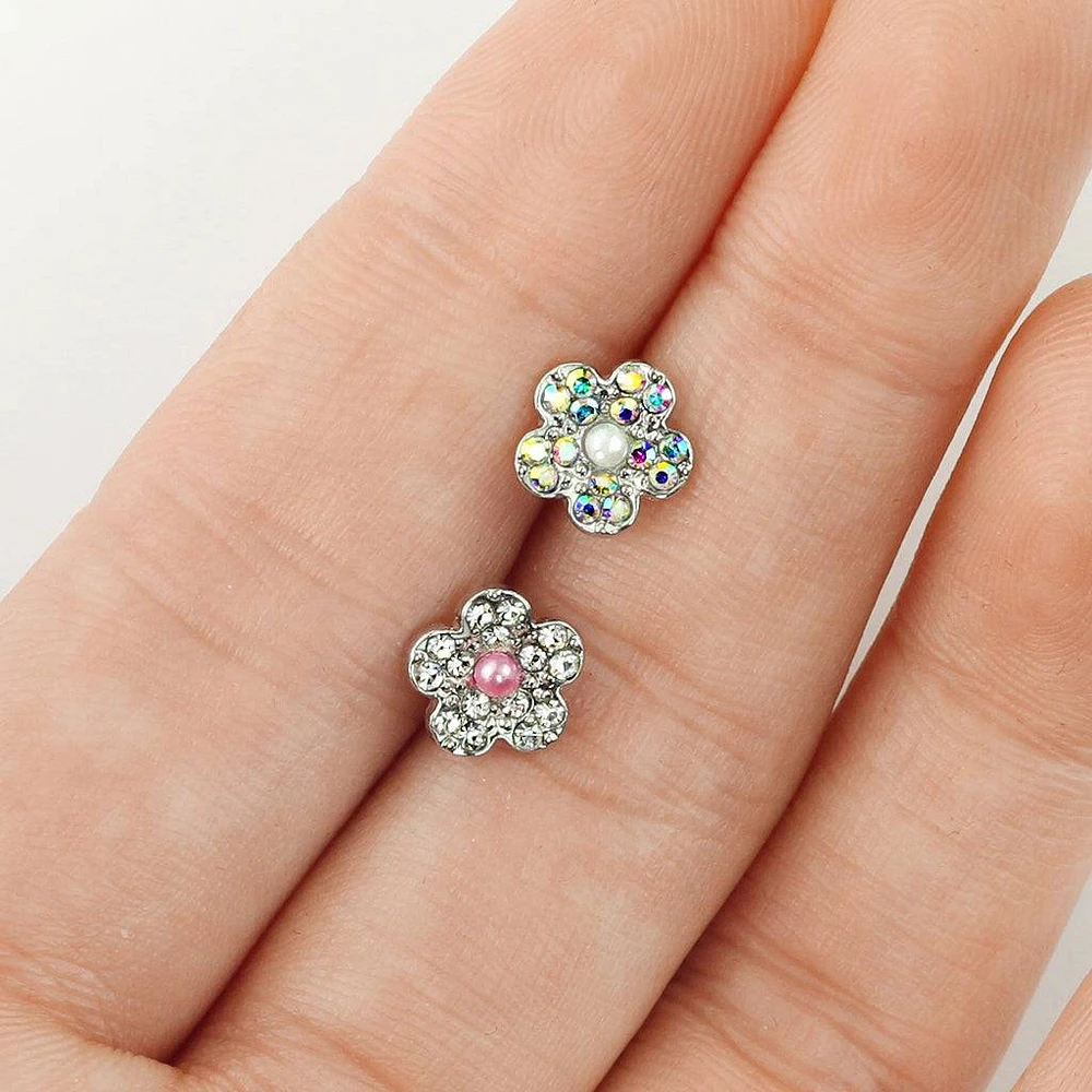 316L Surgical Steel Pink Pearl White CZ Flower Cartilage Stud